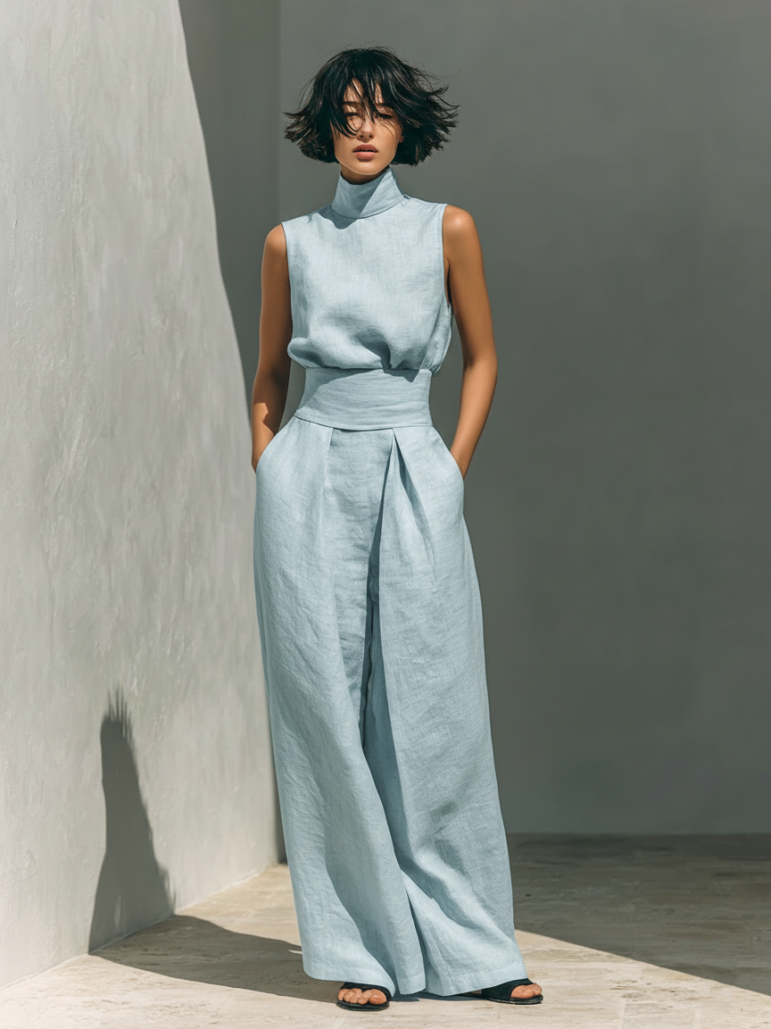 Ava Women's Set | Cotton Linen Loungewear, Minimalist Two-Piece Ensemble - 4