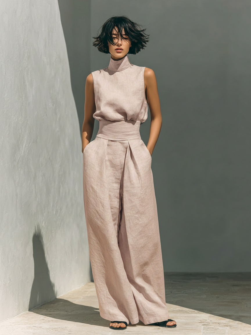 Ava Women's Set | Cotton Linen Loungewear, Minimalist Two-Piece Ensemble - 5