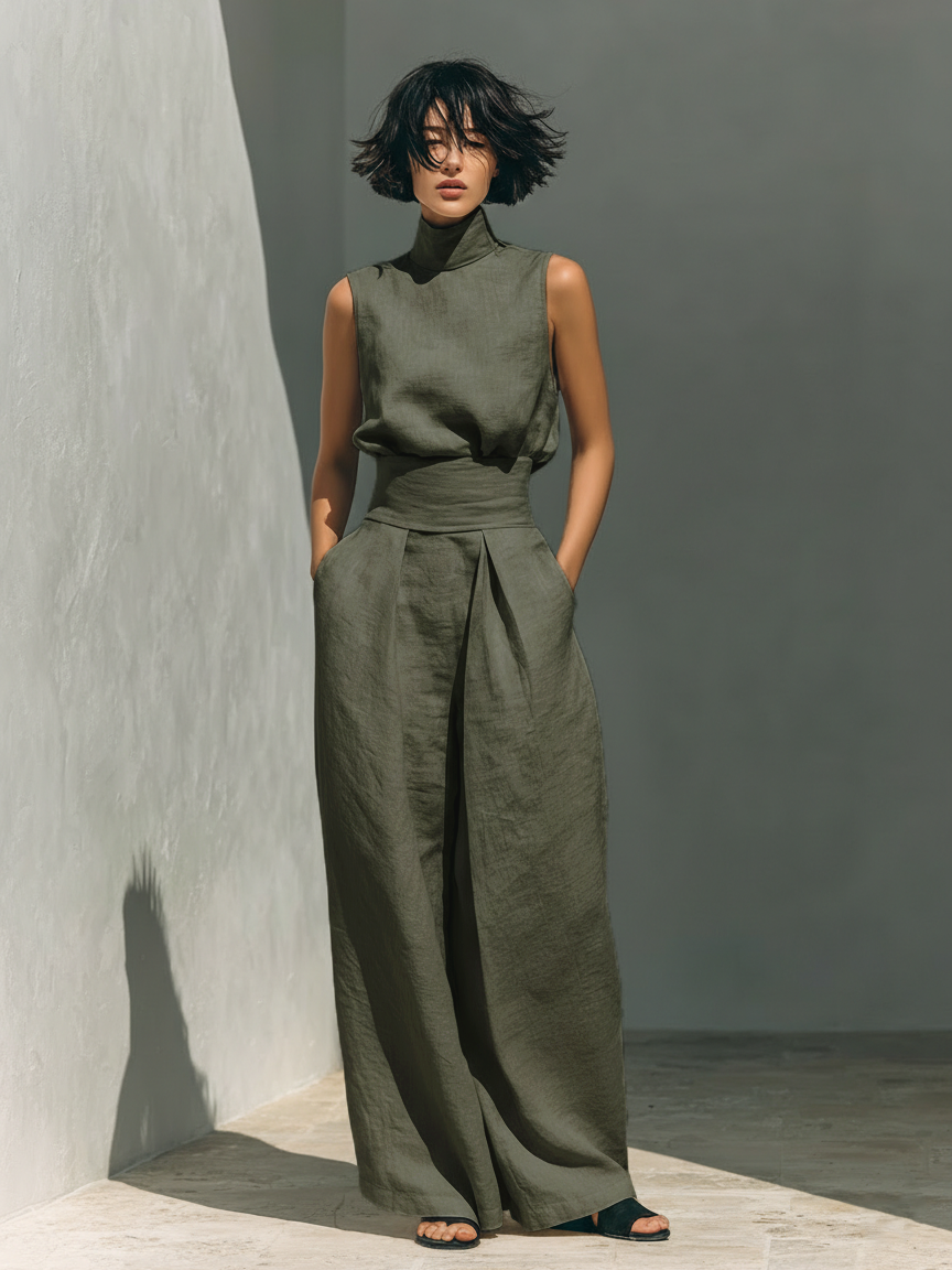 Ava Women's Set | Cotton Linen Loungewear, Minimalist Two-Piece Ensemble - 3