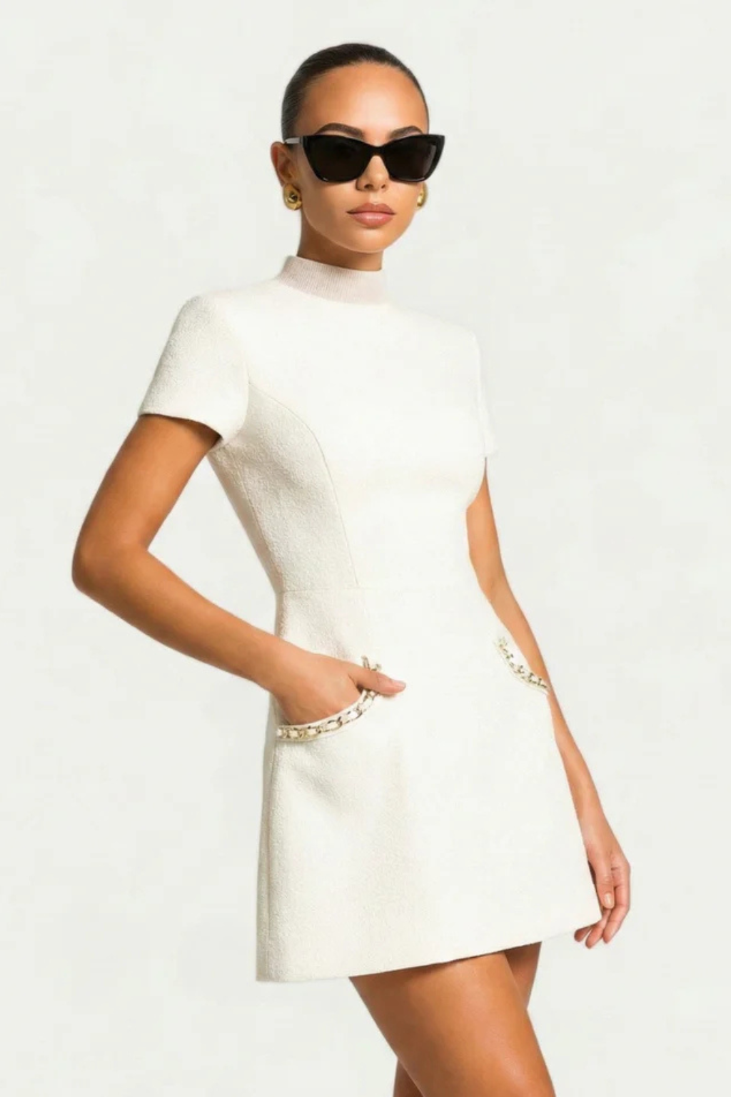Bree Women's Mini Dress | Pearl Trim, Pocket Detail - 5