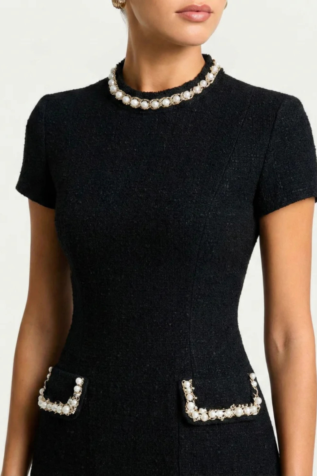 Bree Women's Mini Dress | Pearl Trim, Pocket Detail - 3