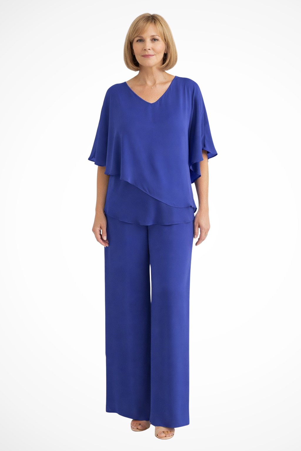 Sera Women's Set | V Neck Batwing Sleeve Top & Wide Leg Trousers, Loungewear - 3