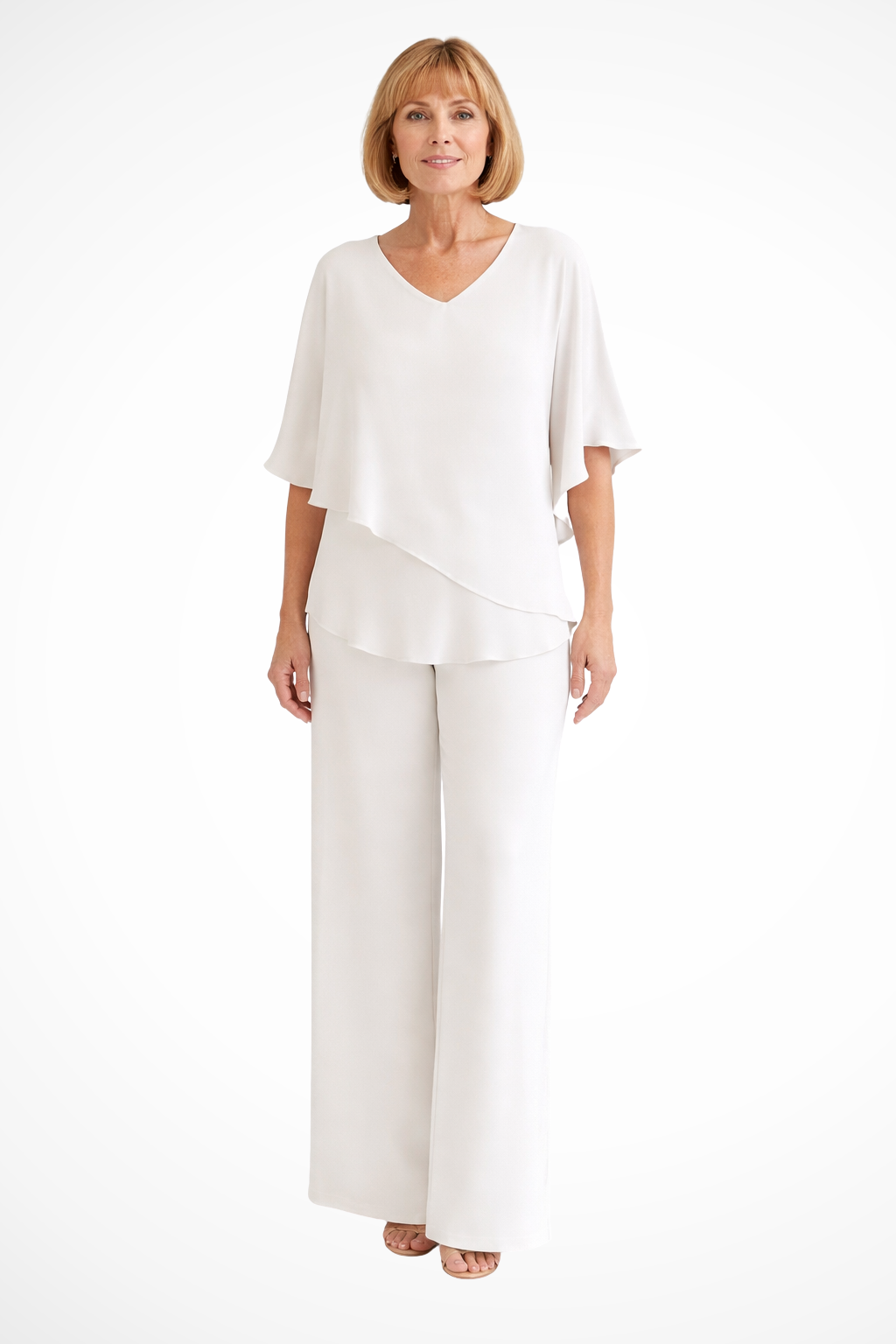 Sera Women's Set | V Neck Batwing Sleeve Top & Wide Leg Trousers, Loungewear - 5