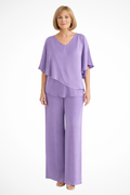 Sera Women's Set | V Neck Batwing Sleeve Top & Wide Leg Trousers, Loungewear - 9