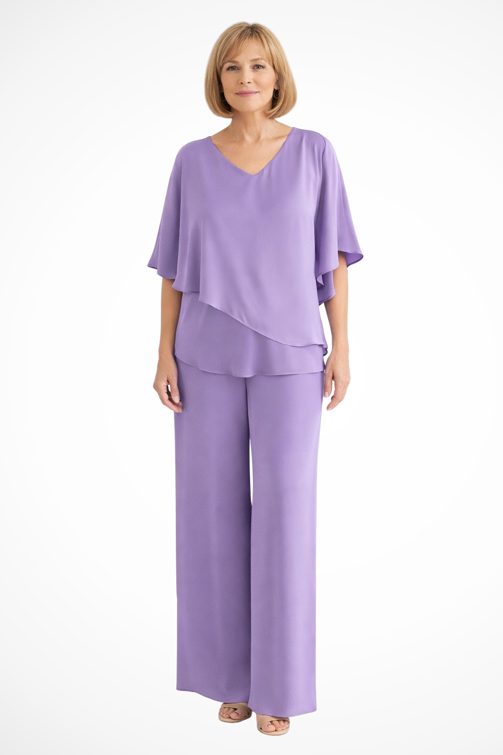 Sera Women's Set | V Neck Batwing Sleeve Top & Wide Leg Trousers, Loungewear - 9
