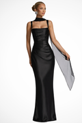 Vera Women's Maxi Dress | Ruched Satin, Elegant Formal Cocktail Dress - 1
