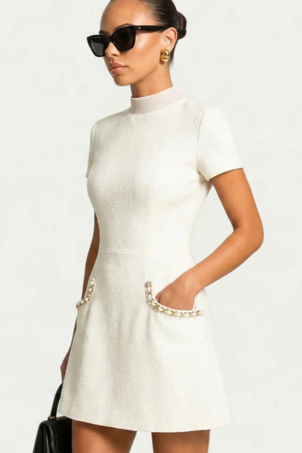 Bree Women's Mini Dress | Pearl Trim, Pocket Detail - 6