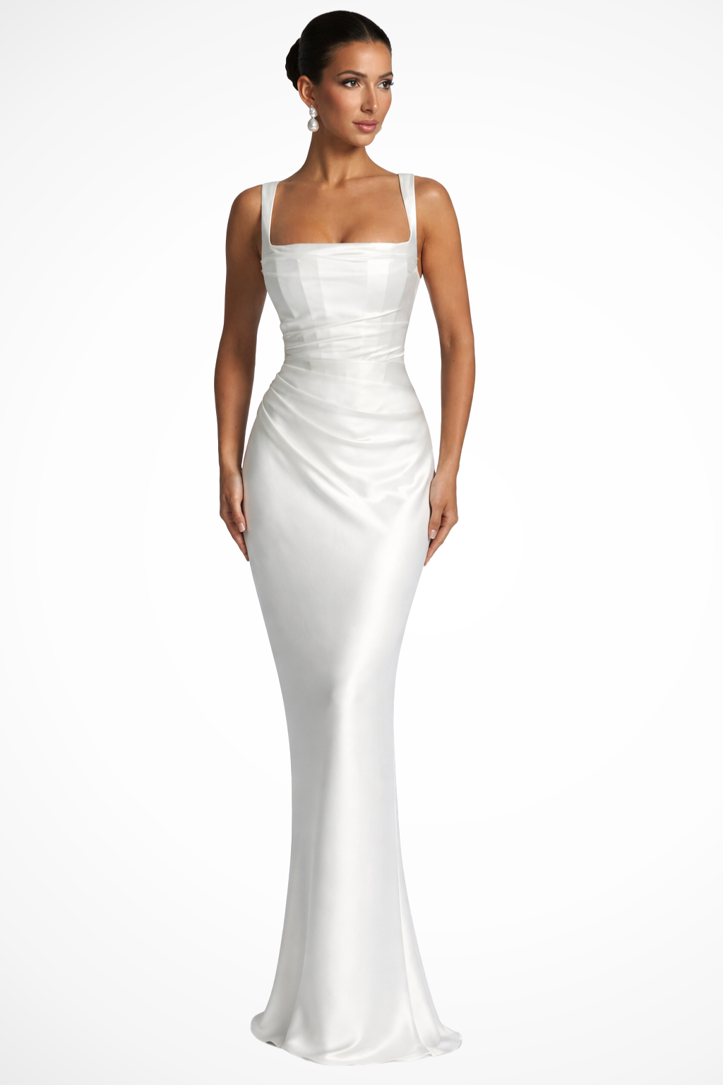 Vera Women's Maxi Dress | Ruched Satin, Elegant Formal Cocktail Dress - 5