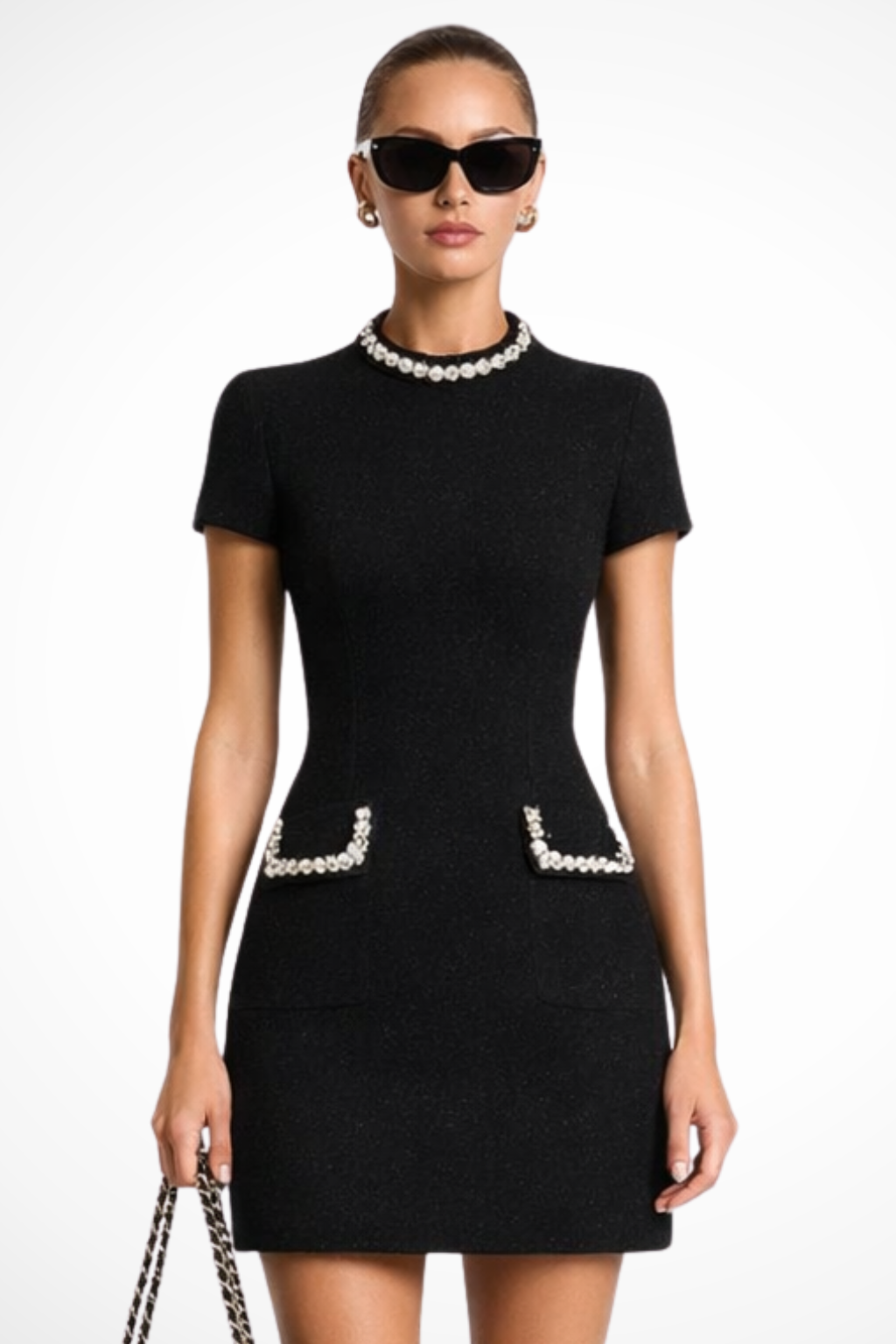 Bree Women's Mini Dress | Pearl Trim, Pocket Detail - 1