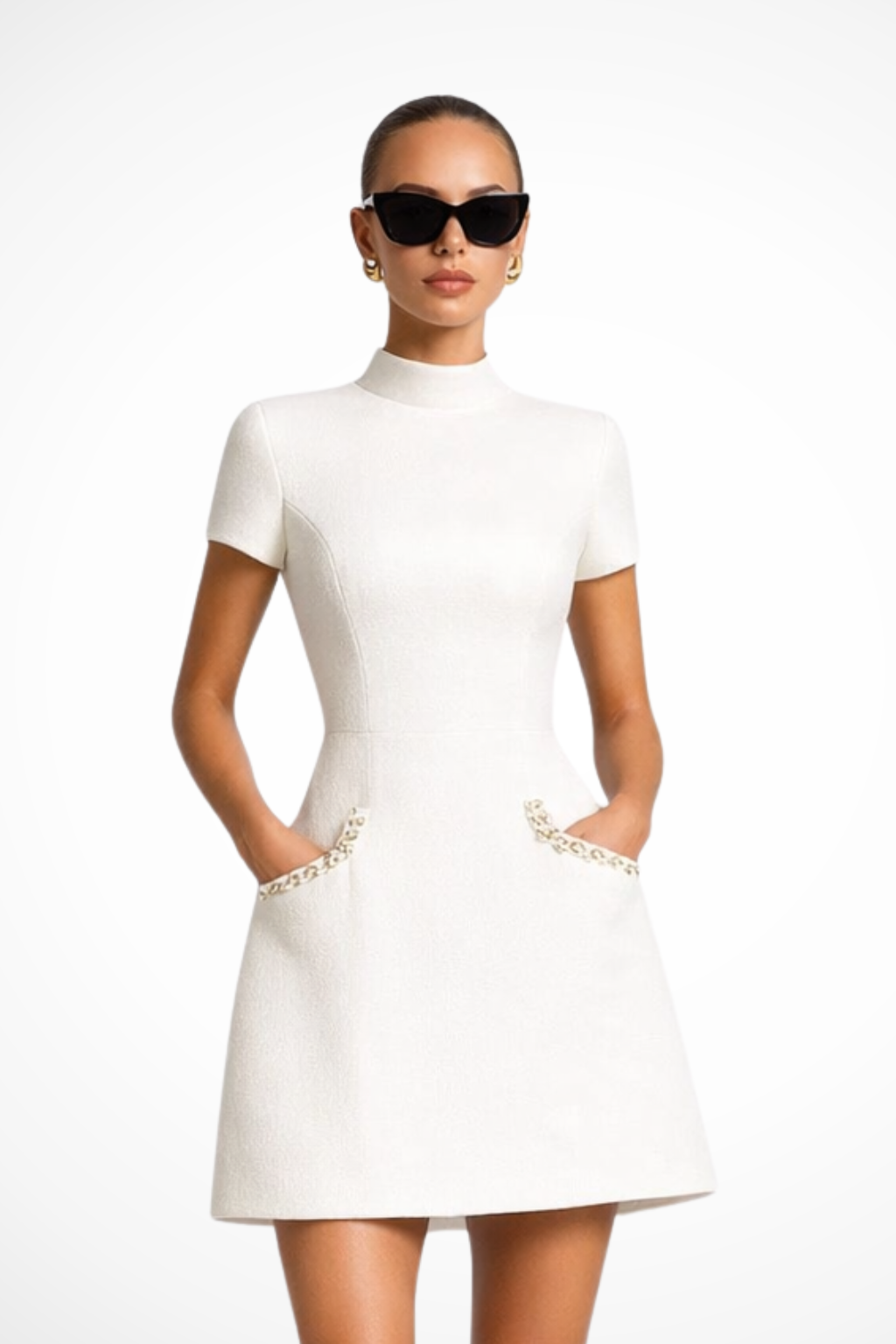 Bree Women's Mini Dress | Pearl Trim, Pocket Detail - 2