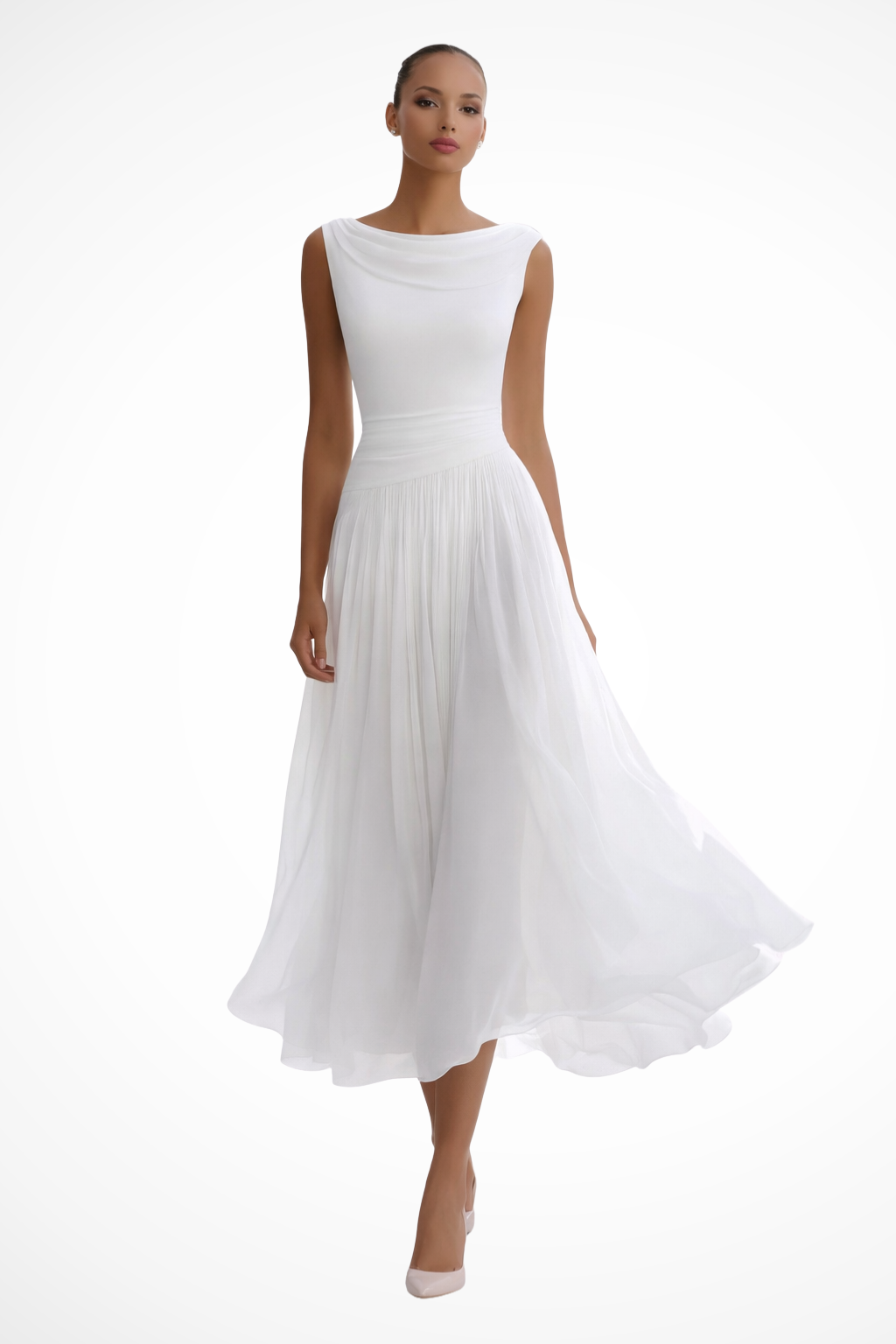 Viva Women's Midi Dress | Draped Neckline, Pleated Skirt, Formal Elegance - 1