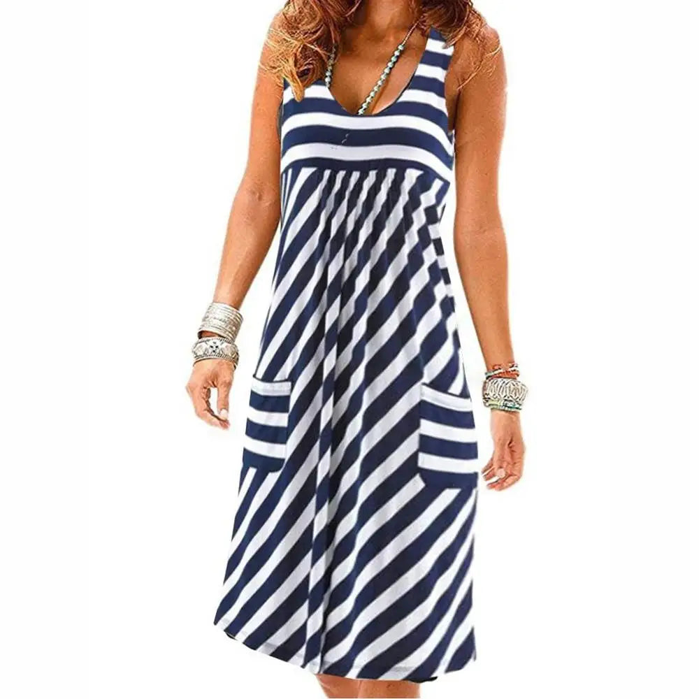 Fiona Women's Summer Dress | Striped Loose Sleeveless, Breathable Fabric - 1