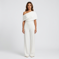 Elegant Womens Jumpsuit – Lightweight Polyester Blend, Adjustable Tie Waist, Wide-Leg Design in Black and White - 1