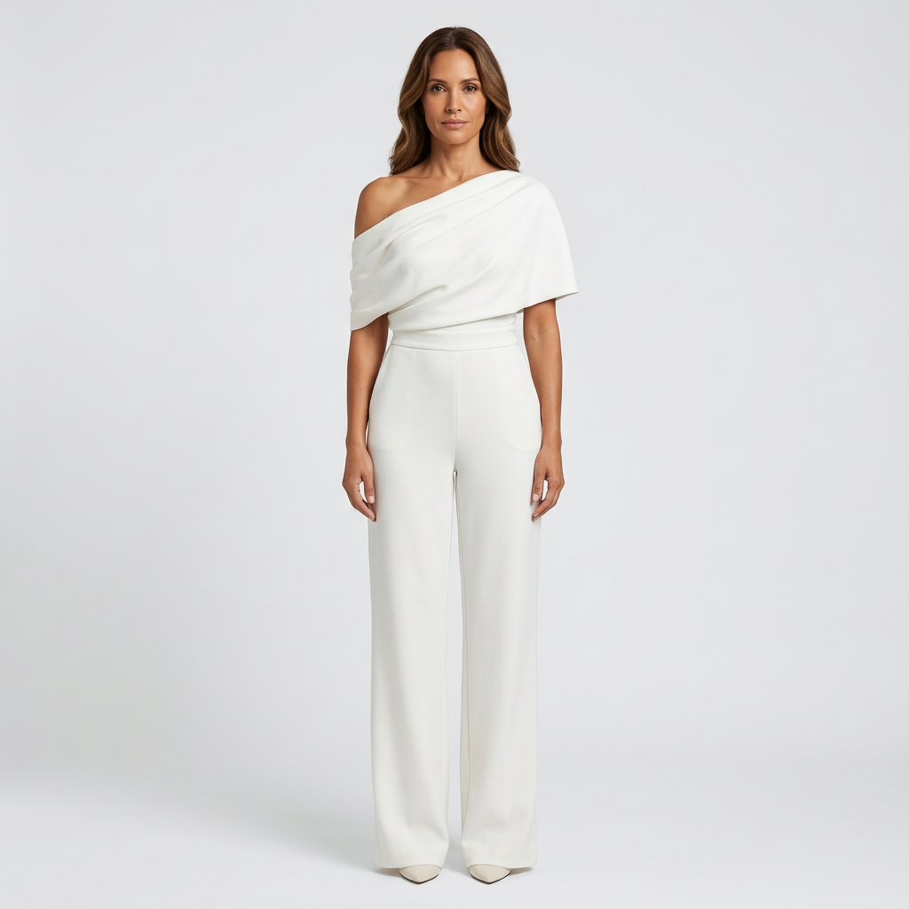 Elegant Womens Jumpsuit – Lightweight Polyester Blend, Adjustable Tie Waist, Wide-Leg Design in Black and White - 1