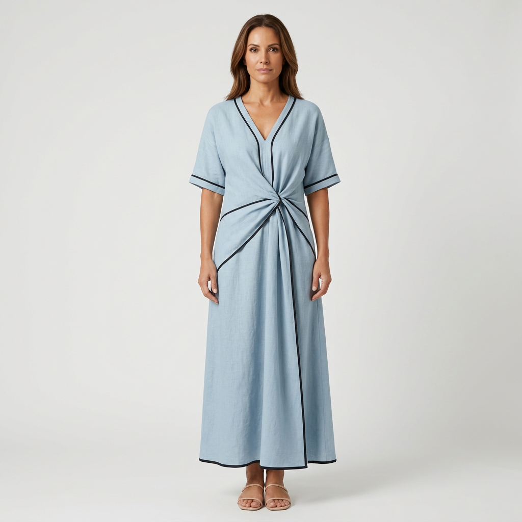 Womens Summer Dress – Lightweight V-Neck Relaxed Fit with Draped Waist, Perfect for Casual Outings and Holidays - 1