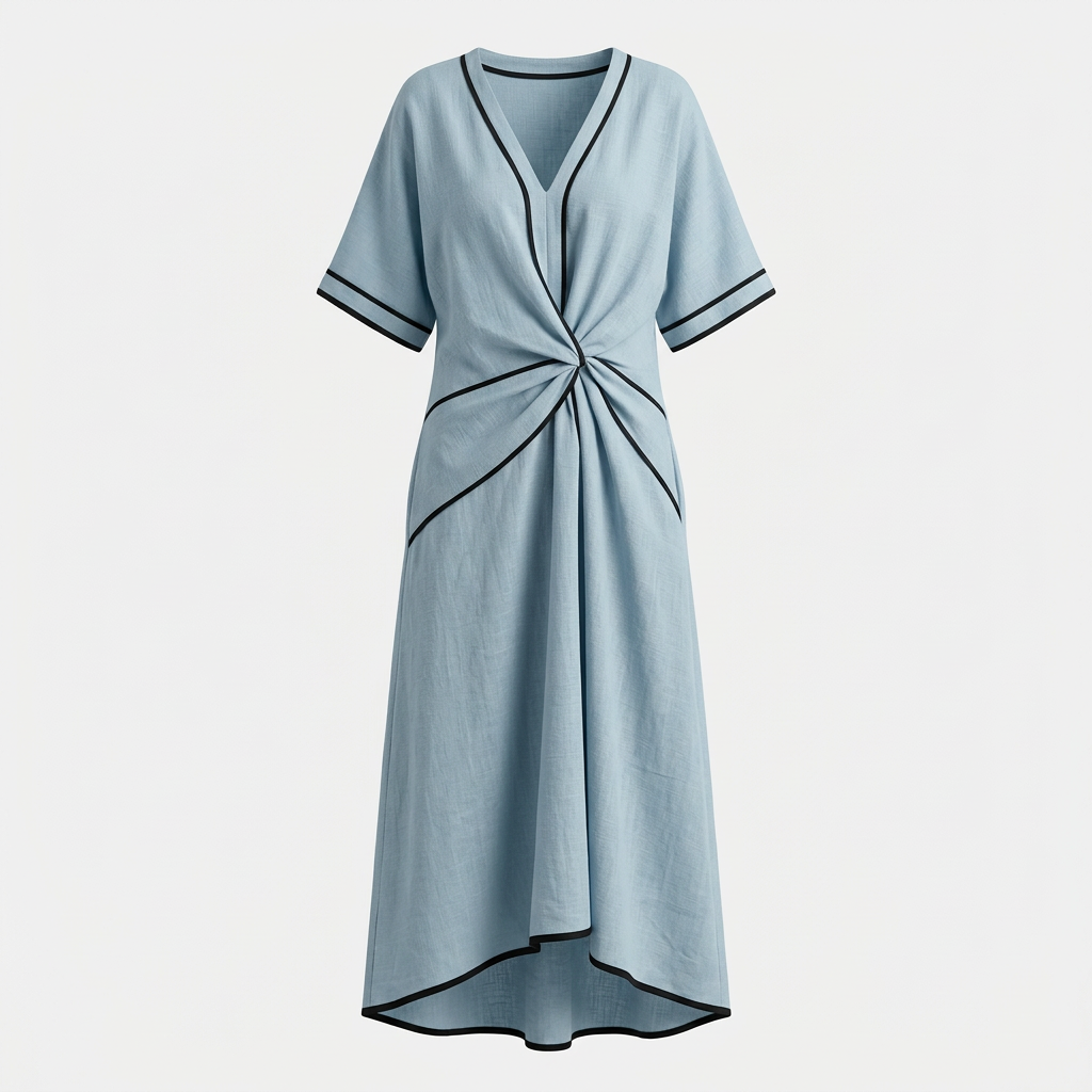 Womens Summer Dress – Lightweight V-Neck Relaxed Fit with Draped Waist, Perfect for Casual Outings and Holidays - 2