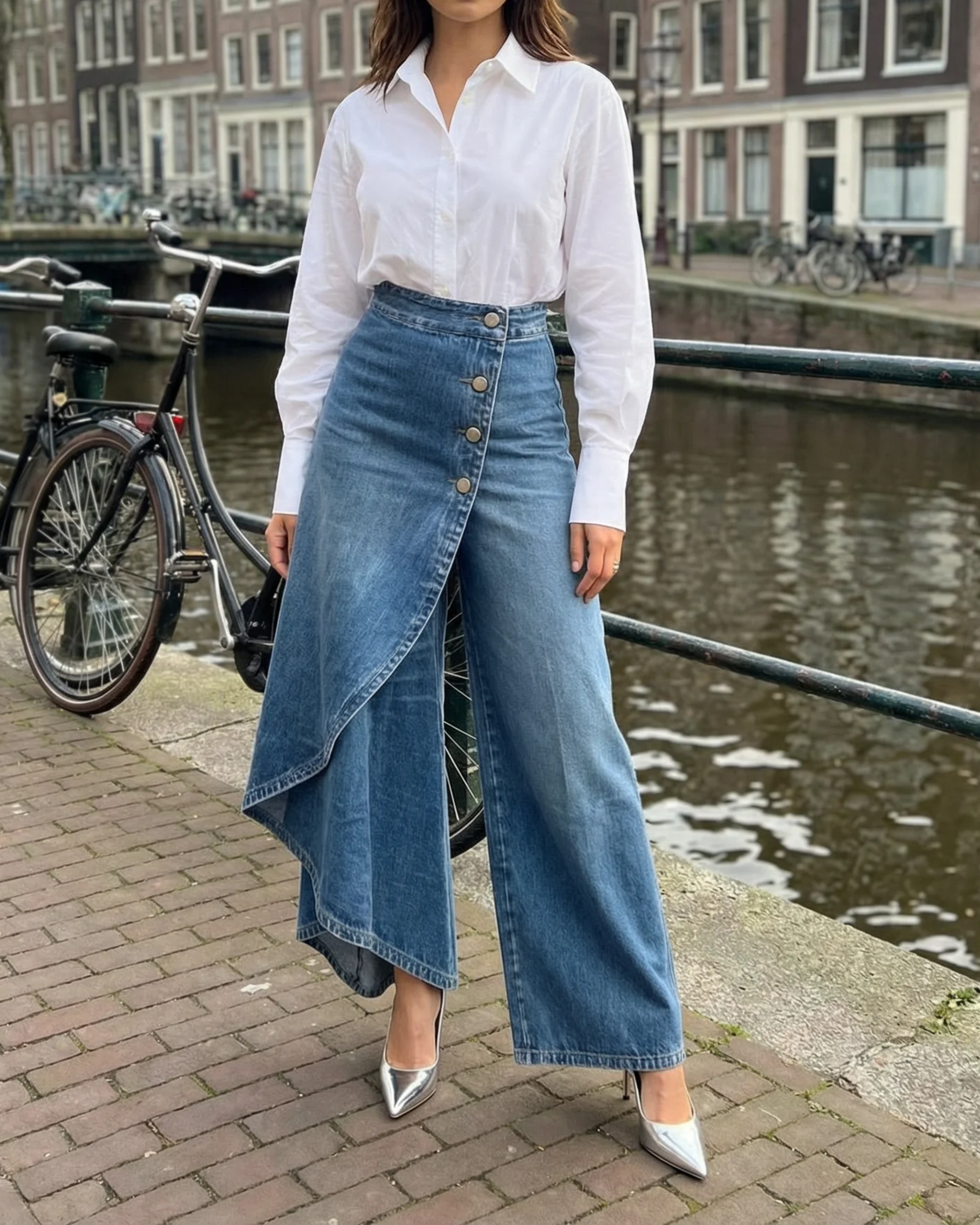 Carly Women's Trousers | Elegant Wrap Design, Stretch Denim - 6