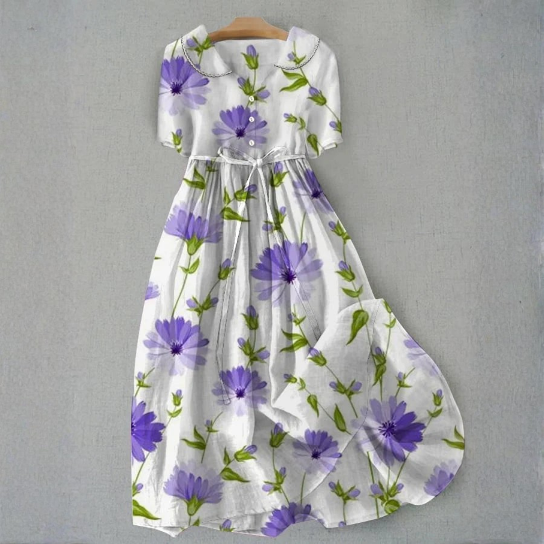 Vera Women's Midi Dress | Hand-Painted Floral Design, Soft Fabric - 1