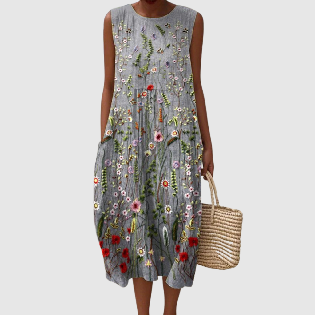 Celia Women's Midi Dress | Relaxed Fit, Wildflower Embroidery - 1