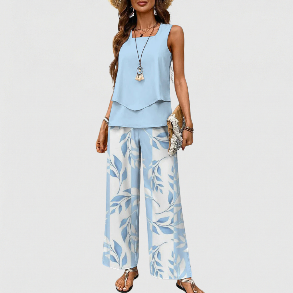 Averie Women's Two Piece Summer Set | Flowy Top & Wide-Leg Pants - 1
