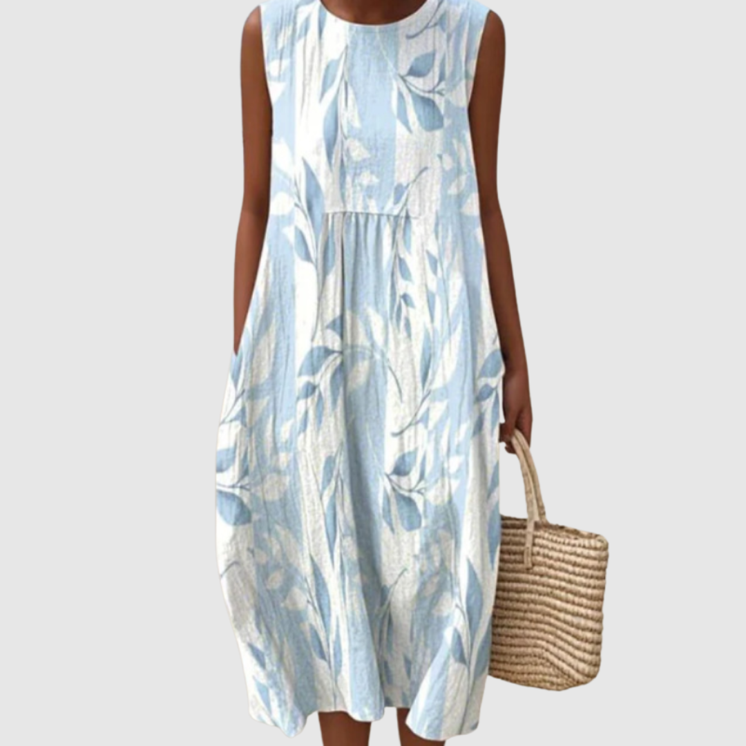 Jade Women's Midi Dress | Relaxed Fit, Leafy Design - 1