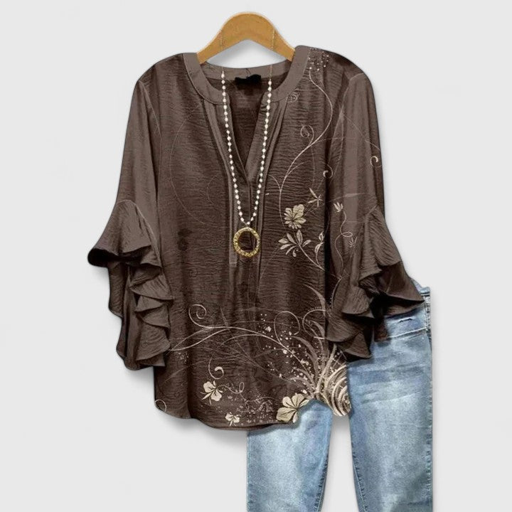 Womens Blouse with Ruffle Sleeves and Elegant Prints - Relaxed Fit Lightweight Top for Everyday Style - 5