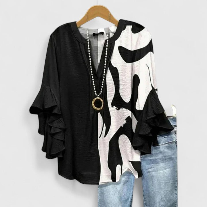 Womens Blouse with Ruffle Sleeves and Elegant Prints - Relaxed Fit Lightweight Top for Everyday Style - 6