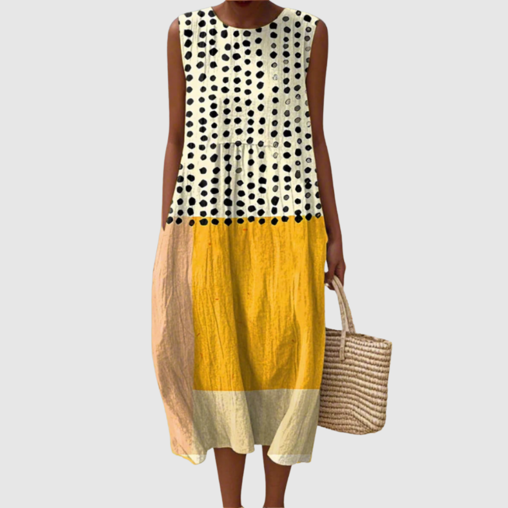 Lina Women's Midi Dress | Polka Dot Colorblock, Summer Essential - 1