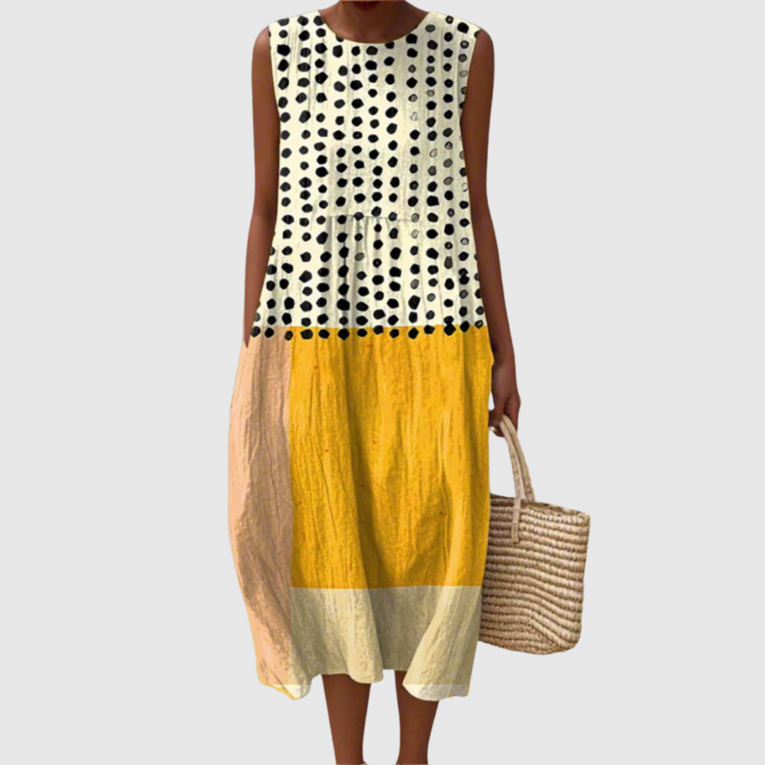 Lina Women's Midi Dress | Polka Dot Colorblock, Summer Essential - 1
