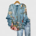 Womens Blouse with Ruffle Sleeves and Elegant Prints - Relaxed Fit Lightweight Top for Everyday Style - 7