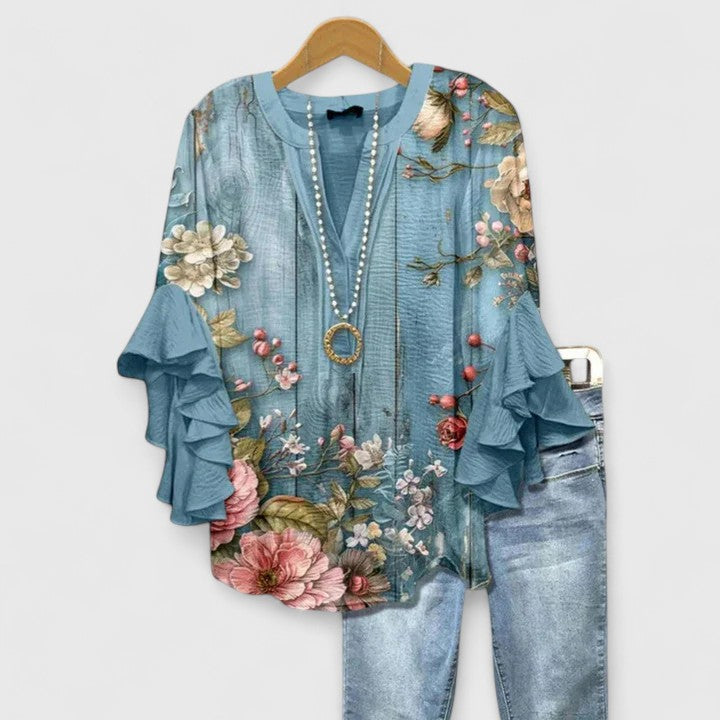 Womens Blouse with Ruffle Sleeves and Elegant Prints - Relaxed Fit Lightweight Top for Everyday Style - 7
