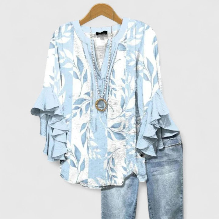 Womens Blouse with Ruffle Sleeves and Elegant Prints - Relaxed Fit Lightweight Top for Everyday Style - 8