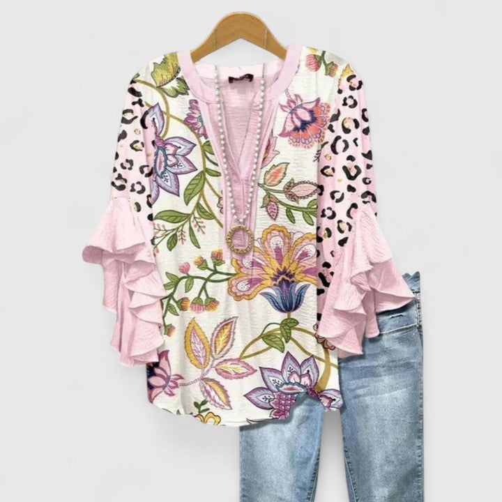 Womens Blouse with Ruffle Sleeves and Elegant Prints - Relaxed Fit Lightweight Top for Everyday Style - 9