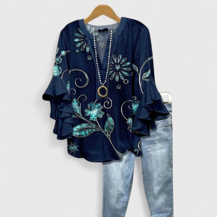 Womens Blouse with Ruffle Sleeves and Elegant Prints - Relaxed Fit Lightweight Top for Everyday Style - 10