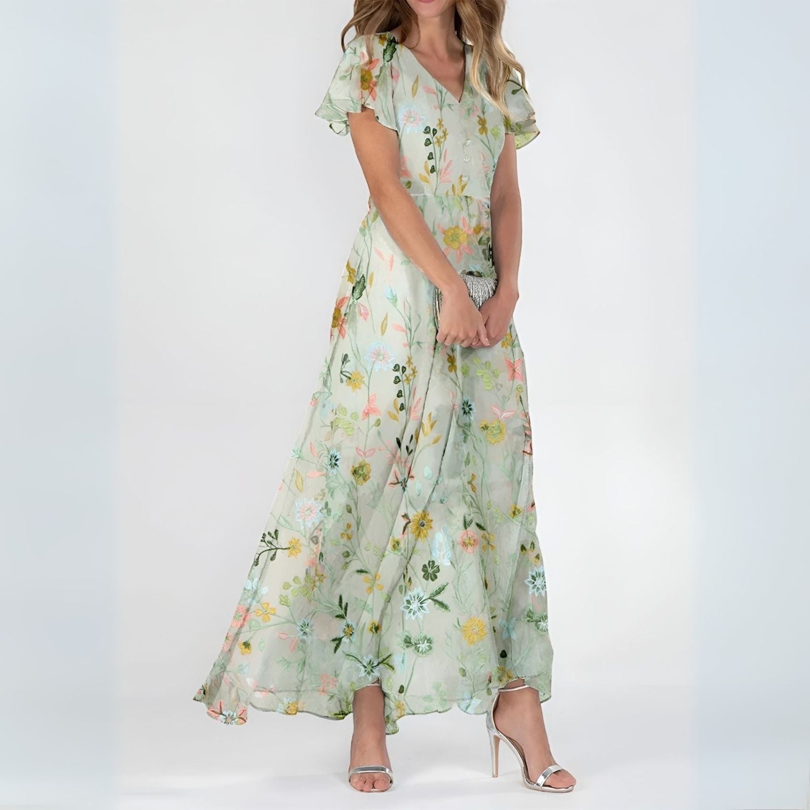 Perry Women's Maxi Dress | Watercolor Floral Print, Summer Elegance - 4