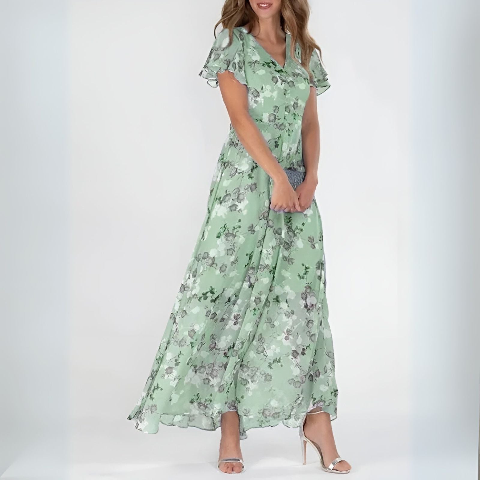 Perry Women's Maxi Dress | Watercolor Floral Print, Summer Elegance - 3