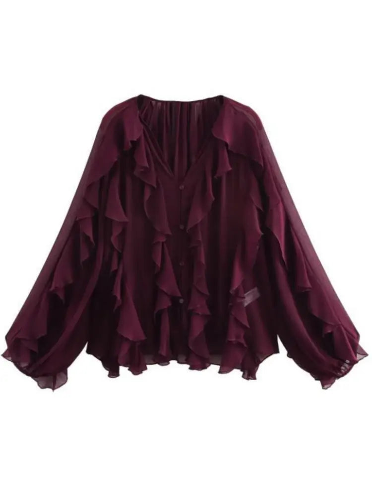 Lina Women's Layered Blouse | Elegant V-Neck Design - 2