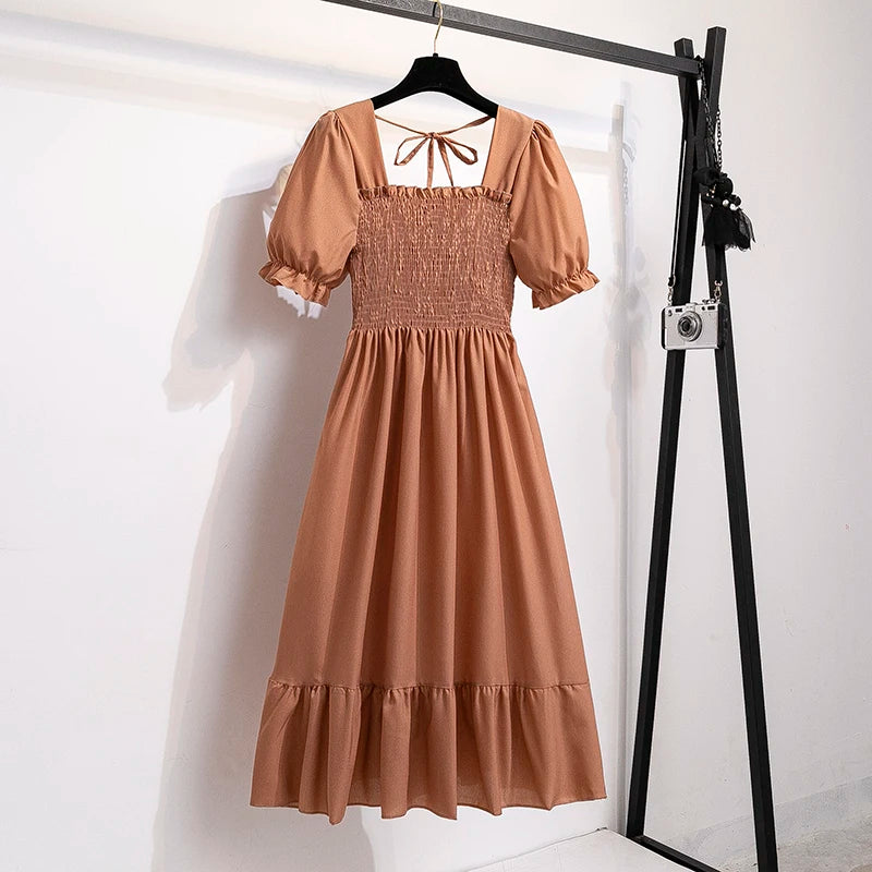Lena Women's Summer Dress | A-Line, Elastic Waist, Short Sleeve - 9