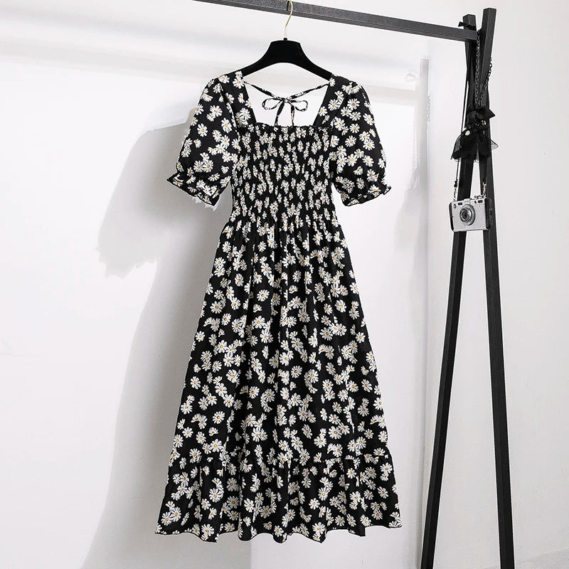 Lena Women's Summer Dress | A-Line, Elastic Waist, Short Sleeve - 13