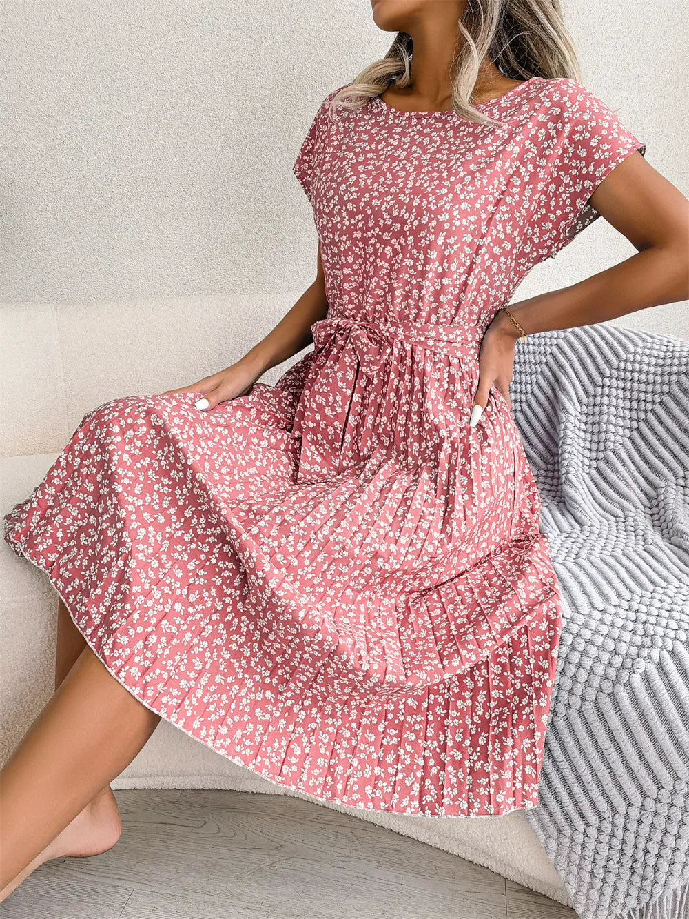 Wendy Women's A-Line Dress | Floral Pleated Design - 3