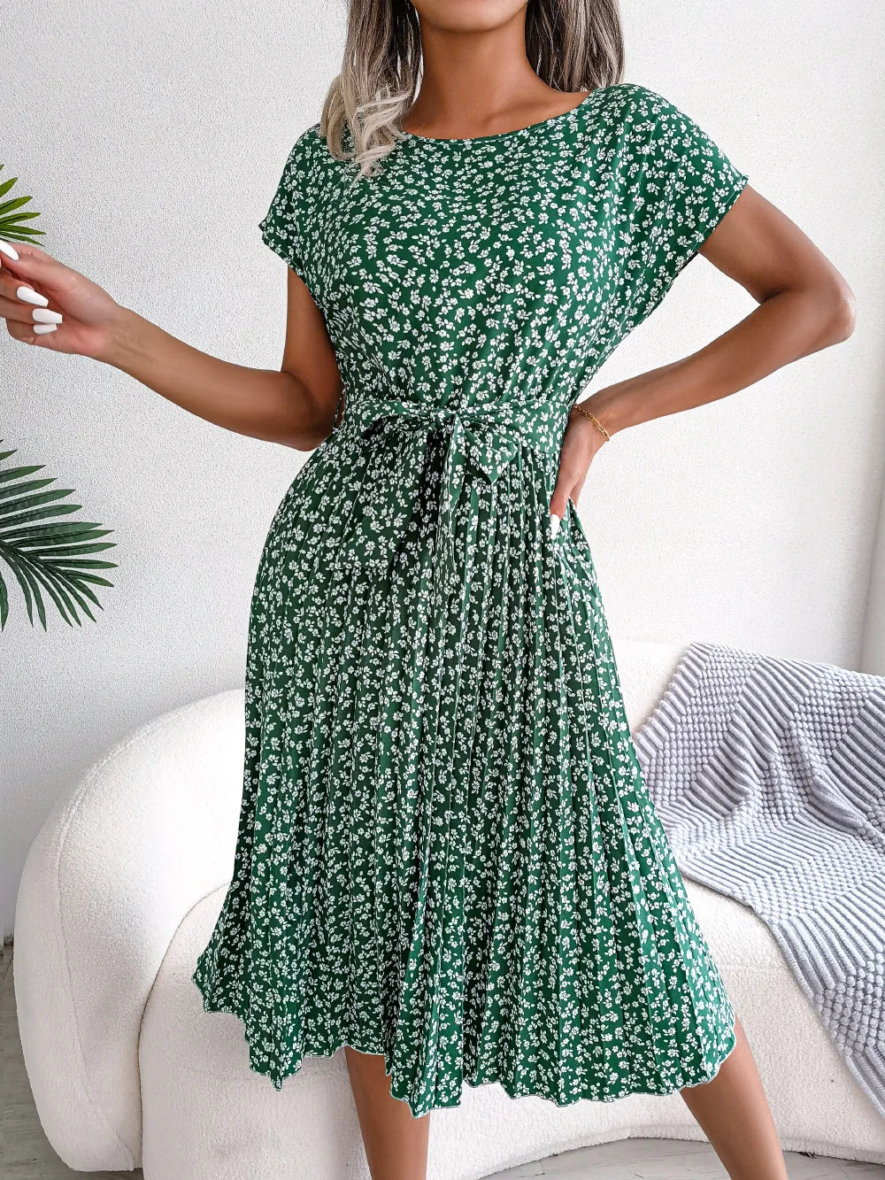 Wendy Women's A-Line Dress | Floral Pleated Design - 1