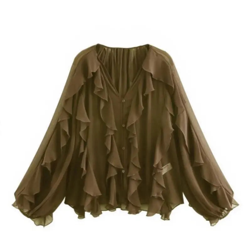 Lina Women's Layered Blouse | Elegant V-Neck Design - 15