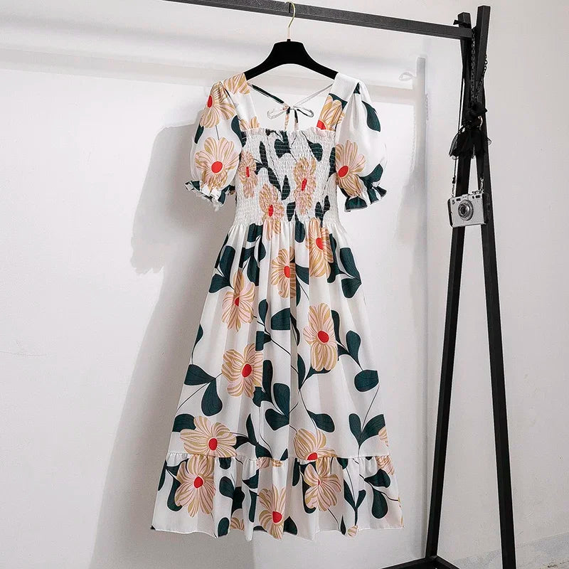Lena Women's Summer Dress | A-Line, Elastic Waist, Short Sleeve - 2