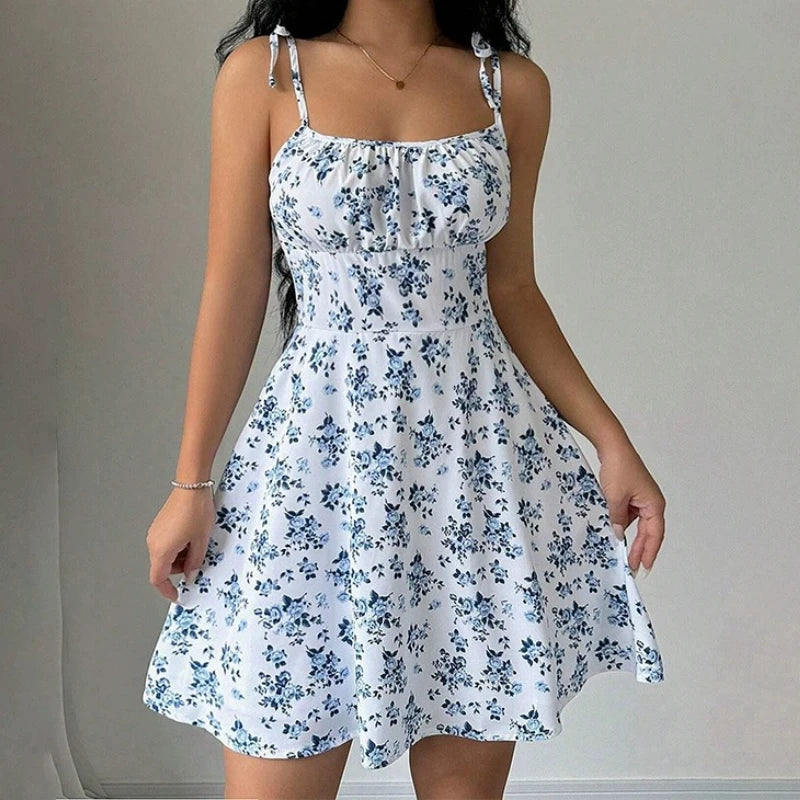 Lina Women's Sundress | Floral Spaghetti Strap Beach Dress - 1