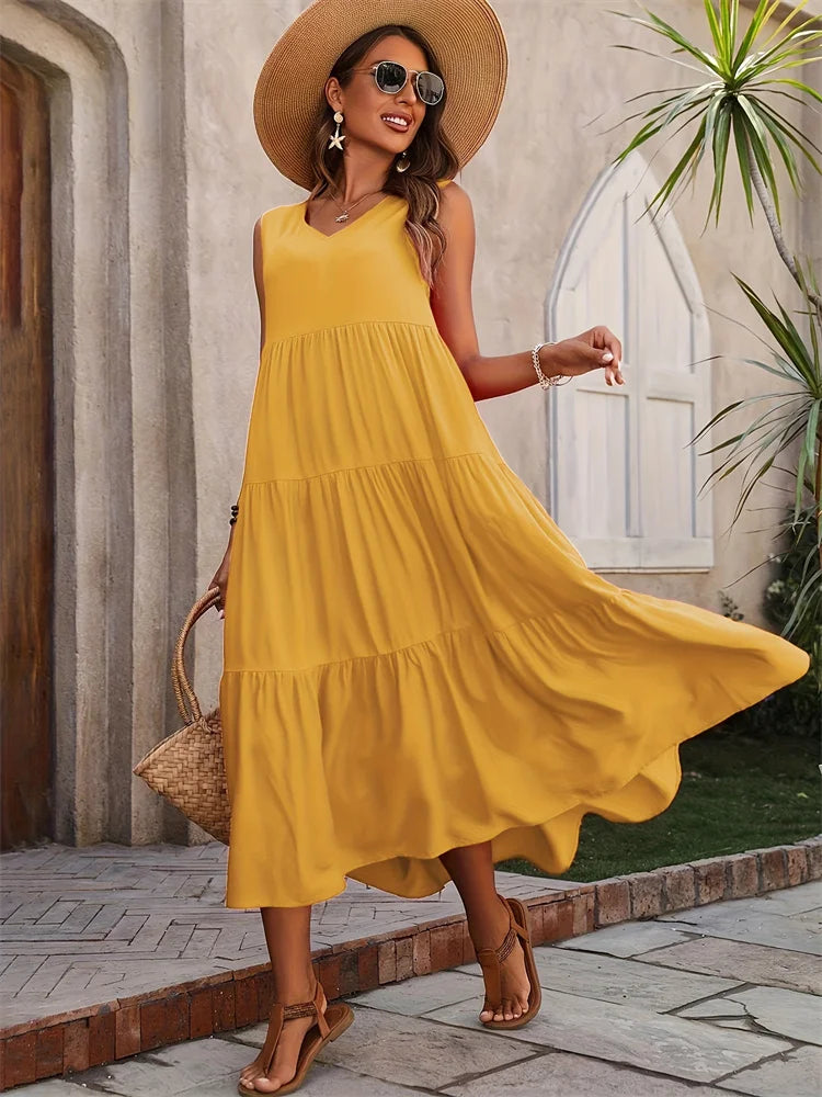 Evelyn Women's Summer Dress | Elegant Yellow & Black - 8