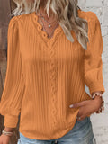 Evelyn Women's Blouse | Hollow Lace Patchwork, Long Sleeve Summer Top - 1