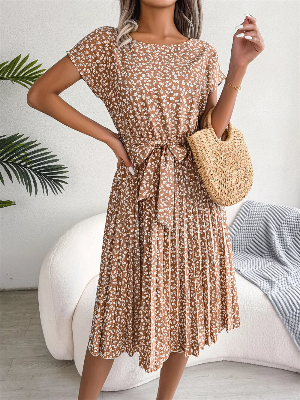 Wendy Women's A-Line Dress | Floral Pleated Design - 4