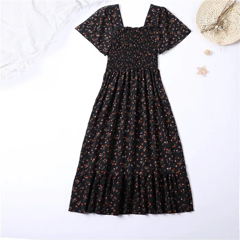 Sera Women's Midi Dress | Lightweight Chiffon, Floral Print - 3