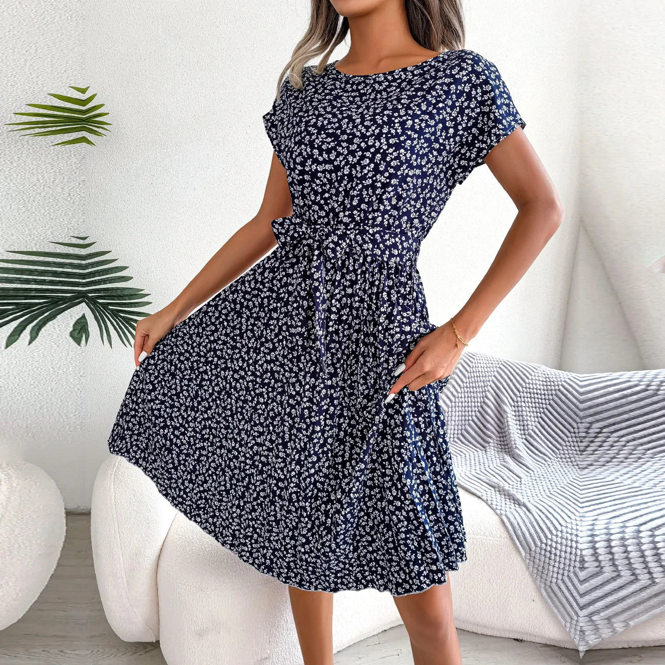 Wendy Women's A-Line Dress | Floral Pleated Design - 7
