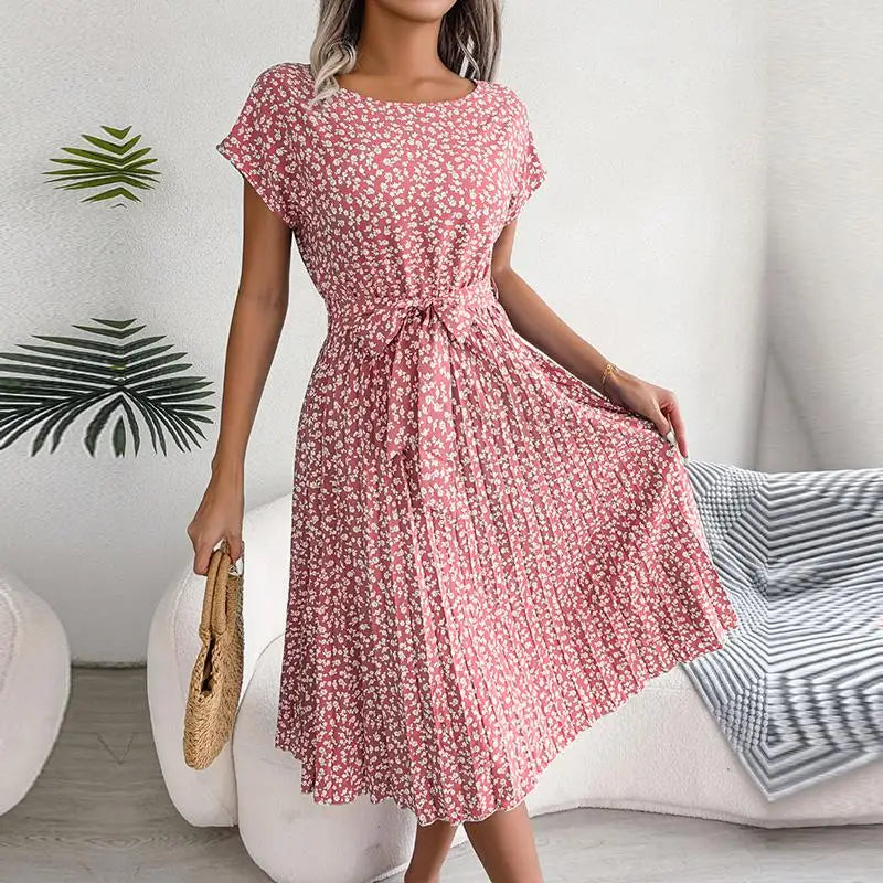 Wendy Women's A-Line Dress | Floral Pleated Design - 14